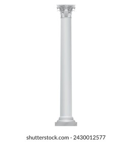 3D white pillar, classic marble column with decorative texture vector illustration