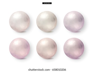 3d white and pink realistic pearls. Jewelry. Set of volumetric shapes for design. Vector illustration of EPS10	