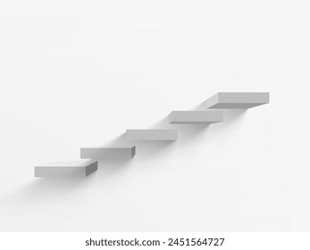 3D White Plastic Stairs Steps Up With Shadow. EPS10 Vector