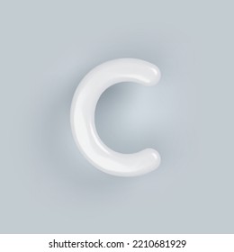 3D White plastic uppercase letter C with a glossy surface on a gray background.