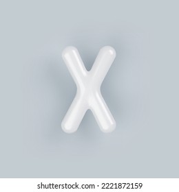 Letra 3D mayúscula X de plástico blanco con una superficie brillante sobre un fondo gris.