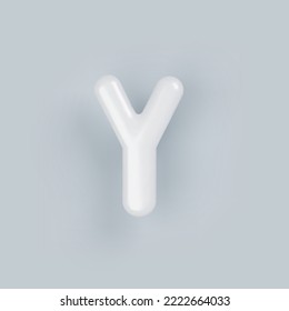 3D White plastic uppercase letter Y with a glossy surface on a gray background.