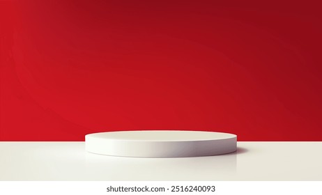 3D White Podium Against Vibrant Red Backdrop, Striking and Attention Grabbing Display for Product Showcases and Creative Concepts in a Modern Minimalist Design