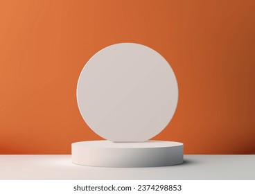 3D white podium with circle backdrop is a modern interior concept product display mockup. It is perfect for showcasing your products in a professional and eye-catching way. Vector illustration