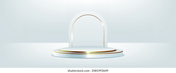 3d white podium with golden lines. luxury display product presentation