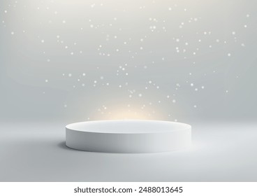 3D White Podium Illuminated by Spotlight on White Background for Modern Celebration Concept and Product Display Showcase