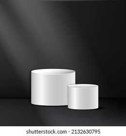 3D white podium luxury with overlapping for display product. Minimal style concept on studio room black background. Vector illustration   