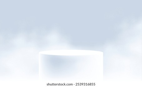 3d white podium platform background for product display with smoke effect vector