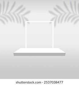 3d white podium platform product display mockup with leaves shadow