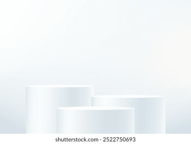 3D white podium set background with light and shadow. Space for selling products on the website. Vector illustration.