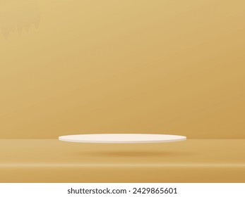 El escaparate del podio blanco 3d está flotando en el diseño de fondo dorado del color del piso. Ilustración de vector