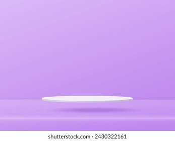 3d White Podium Showcase is floating on the floor color purple background design. Vector paper art illustration