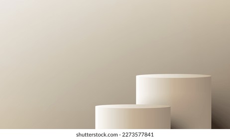 3D white podium stand minimal wall scene on brown background. You can use for product display, presentation mock up, showcase, etc. Vector graphic illustration.