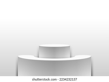 Palabra tribina de pie de podio blanco 3D aislada sobre fondo limpio. Modelación de presentación de producto. Ilustración del vector