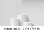 3D white product podium background. Abstract composition in minimal design. Studio showroom product pedestal, Fashion showcase mockup scene. Vector showcase design