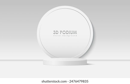 Fondo blanco 3D del podio del producto. Composición Abstractas en diseño minimalista. El pedestal del producto de la sala de exposición del estudio, escena de la maqueta del escaparate de moda. Diseño de escaparate de Vector