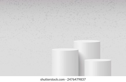 3D white product podium background. Abstract composition in minimal design. Studio showroom product pedestal, Fashion showcase mockup scene. Vector showcase design