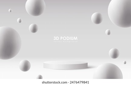 3D white product podium background. Abstract composition in minimal design. Studio showroom product pedestal, Fashion showcase mockup scene. Vector showcase design