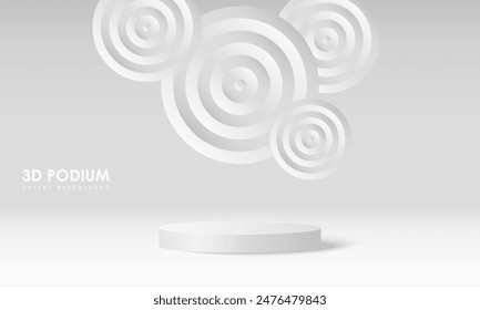 3D white product podium background. Abstract composition in minimal design. Studio showroom product pedestal, Fashion showcase mockup scene. Vector showcase design