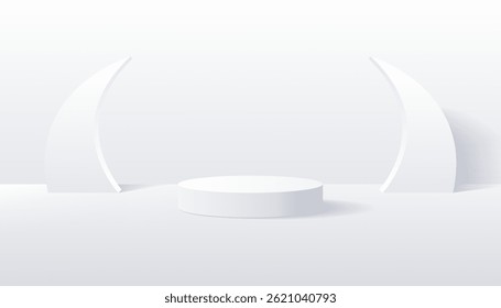 3D white product podium background. Abstract composition in minimal design. Studio showroom product pedestal