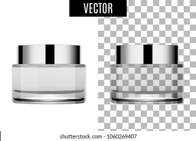 3d white realistic cosmetic package icon empty tubes on transparent and white background vector illustration. Realistic white glass bottle for face cream, container for liquid, essential, perfume
