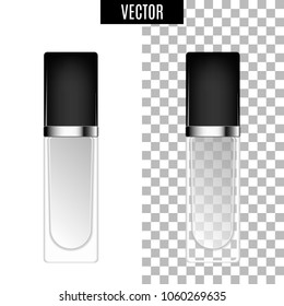 3d white realistic cosmetic package icon empty tubes on transparent and white background vector illustration. Realistic white plastic bottle for cream liquid soap, for essential oil or perfume