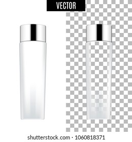 3d white realistic cosmetic package icon empty tubes on transparent and white background vector illustration. Realistic white plastic bottle for cream liquid soap, for essential oil or perfume