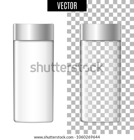 3d white realistic cosmetic package icon empty tubes on transparent and white background vector illustration. Realistic white plastic bottle for cream, liquid soap, essential oil or perfume