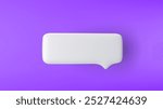3D white rectangular speech bubble icon on a purple background.
