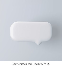 3D white rectangular speech bubble icon on a grey background.