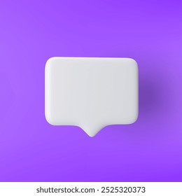 Ícone de balão retangular branco 3D em um fundo roxo.