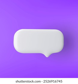 3D white rectangular speech bubble icon on a purple background.