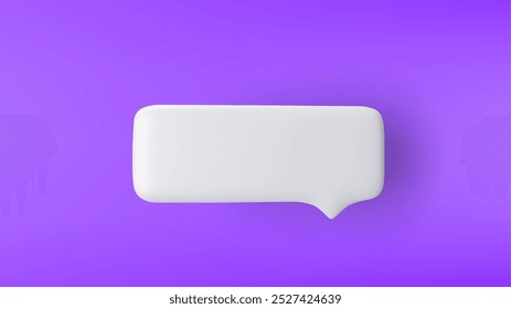 3D white rectangular speech bubble icon on a purple background.