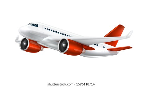 3D White And Red Glossy Commercial Jet Airplane Take Off. EPS10 Vector