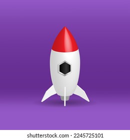 3D white and red rocket vector element