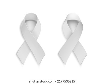 3D White Ribbon For Cancer Awareness Banners. EPS10 Vector