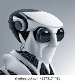 3D White Robot Cyber Man In VR Glasses. Isolated On White Background. EPS10 Vector
