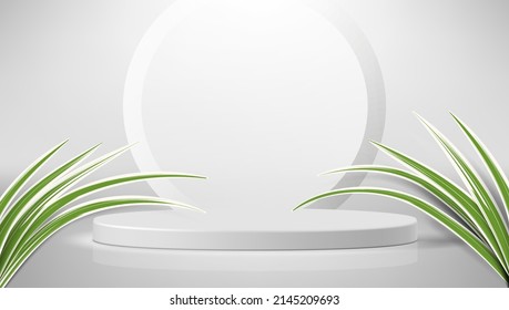 3D White Round Podium On White Background. EPS10 Vector