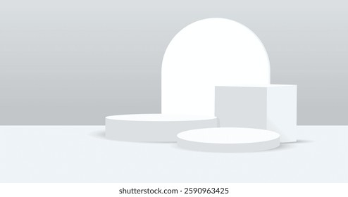 3D white round podium product display  background design.