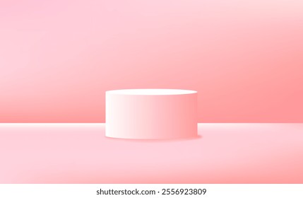 3D white round podium set background with light and shadow. Abstract geometric composition in minimalist design. Backdrop Banner for Product presentation on Fall Season
