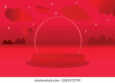 3D white round podium set background with light and shadow. Abstract geometric composition in minimalist design. 