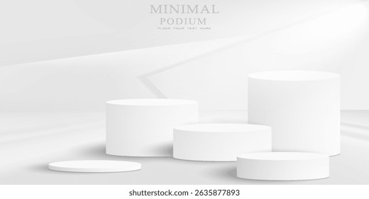 3D white round podium set background with light and shadow. Abstract geometric composition in minimalist design. 