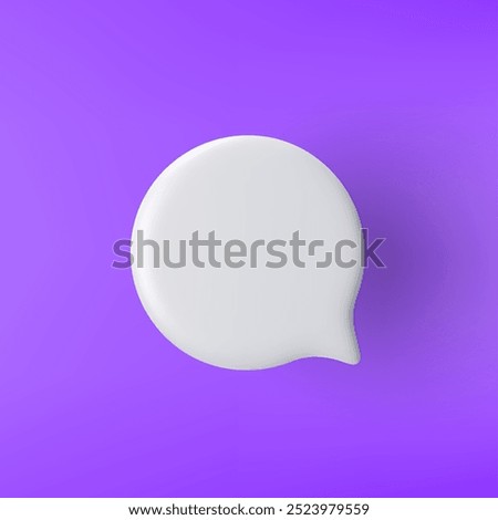 3D white round speech bubble icon on a purple background.