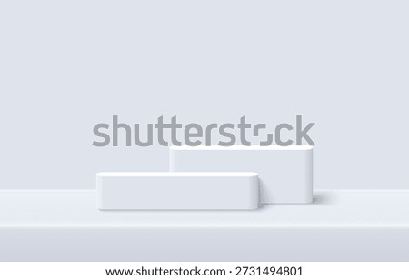 3D white round steps podium pedestal background. Minimal empty mockup product display presentation.