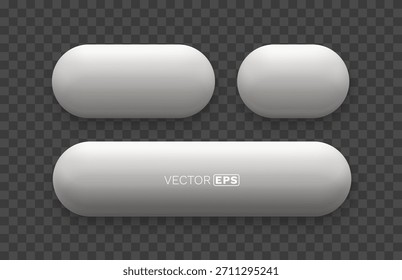 Botones redondeados en blanco 3D y Elementos de interfaz de usuario mínimos para el Diseño web moderno. Ilustración vectorial