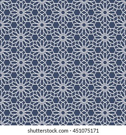 3D White Seamless Pattern  in Arabian style. Abstract Oriental Wallpaper. Islamic Design. Geometric vector background 