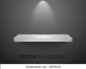 3D white shelf on black wall, useable for exhibits -vector