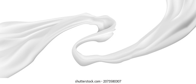 3D White Silk Fabric Flying In The Wind. EPS10 Vector