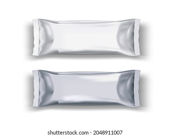 3D White And Silver Slim Foil Package Bag Isolated On White Background. EPS10 Vector