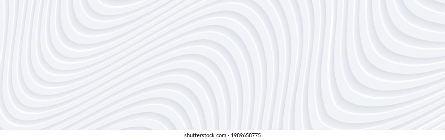 Fondo ondulado de plata blanca 3D para presentación de negocios. Patrón elegante de flujo abstracto. BG vacío y minimalista a rayas en blanco. Tapa monocromática de semitono con un color digital mínimo moderno.
